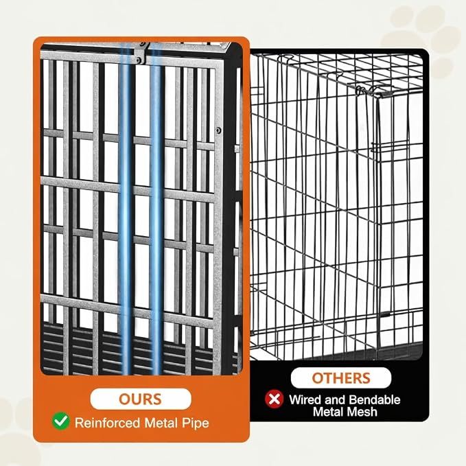 64 inch Heavy Duty Indestructible Dog Crate, New Upgraded Reinforced for Giant Dogs, XXXL Dog Crate for High Anxiety Dogs/Max Load Capacity 300lbs/Double Door with Wheels