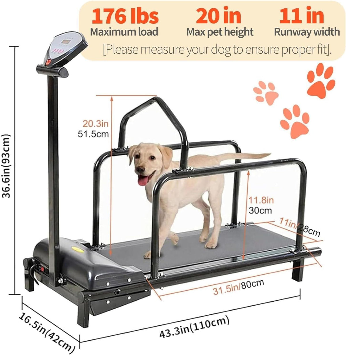 Dog Treadmill Indoor Pet Exercise Machine for Small, Medium & Large Dogs up to 176 lbs - Home Fitness with LCD Dis