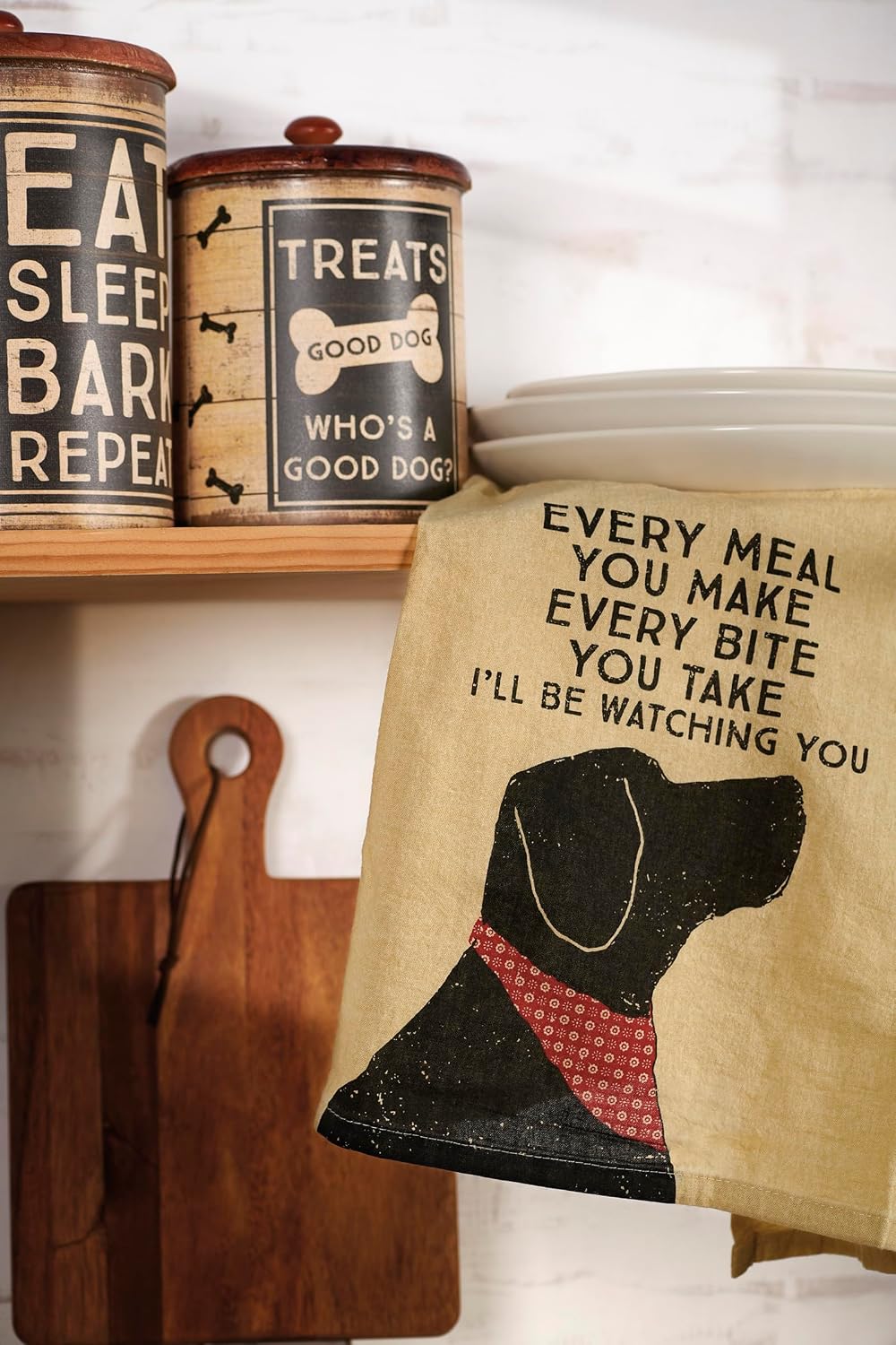 Primitives by Kathy Funny Kitchen Towel, Gifts for Dog Lovers, Bandana Dog Every Meal You Make I’ll Be Watching You, Machine Washable, 28 by 28 Inches,