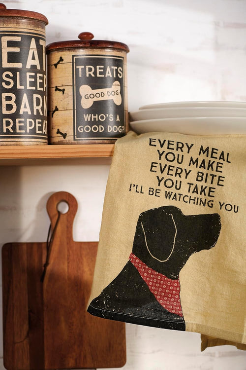 Primitives by Kathy Funny Kitchen Towel, Gifts for Dog Lovers, Bandana Dog Every Meal You Make I’ll Be Watching You, Machine Washable, 28 by 28 Inches,